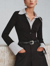 Vibemartini Mock Two-Piece Long-Sleeve Two Tone Polo Top