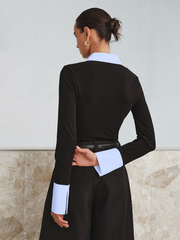 Vibemartini Mock Two-Piece Long-Sleeve Two Tone Polo Top