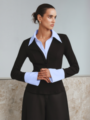Vibemartini Mock Two-Piece Long-Sleeve Two Tone Polo Top