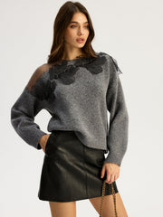 Vibemartini Floral lace Sweater Semi Sheer Round Neck Sweater