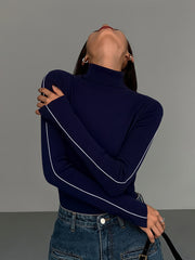 Vibemartini Contrast Piping Turtleneck Sweater