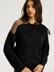 Vibemartini Floral lace Sweater Semi Sheer Round Neck Sweater