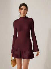 Vibemartini Pleated Hem Mock Neck Mini Dress