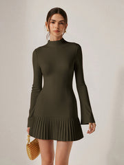 Vibemartini Pleated Hem Mock Neck Mini Dress