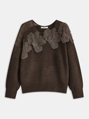 Vibemartini Floral lace Sweater Semi Sheer Round Neck Sweater