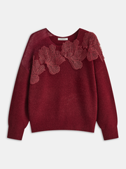 Vibemartini Floral lace Sweater Semi Sheer Round Neck Sweater