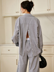 Vibemartini Cotton & Linen Pinstripe Loose Shirt