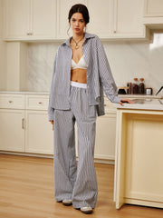 Vibemartini Cotton & Linen Pinstripe Loose Shirt