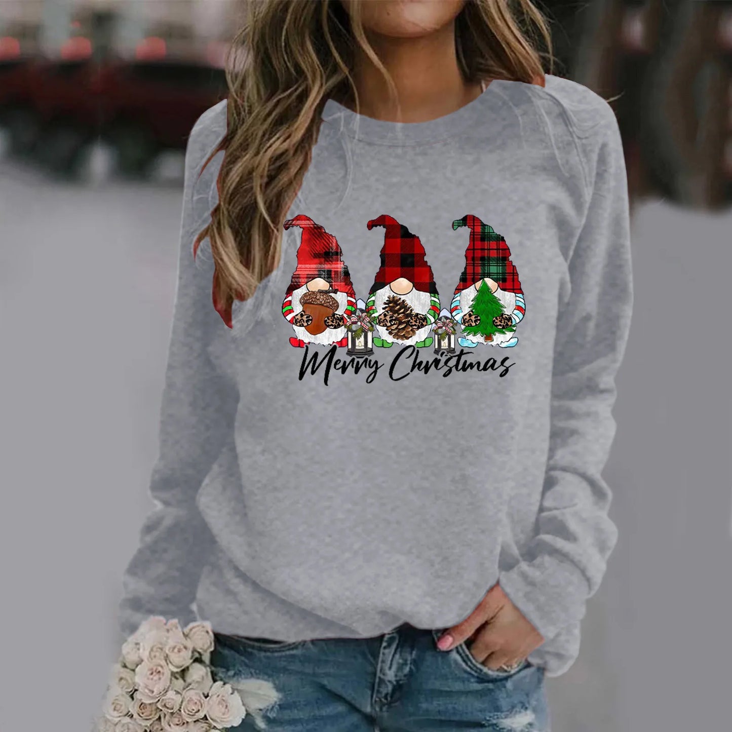 Funny Dwarf Letter Print Loose Casual Y2K Long Sleeve Warm Christmas Hoodie Grey / M Hoodies-L