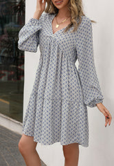 V Oriental Print Dress