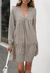 V Oriental Print Dress