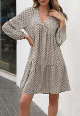 V Oriental Print Dress