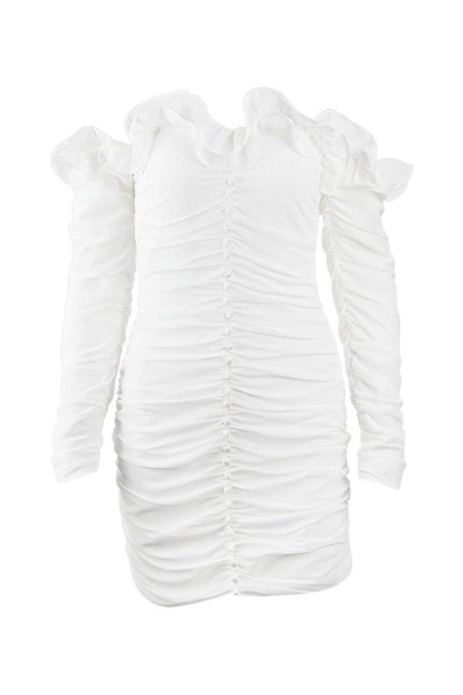 Long sleeved one shoulder tube top chiffon dress