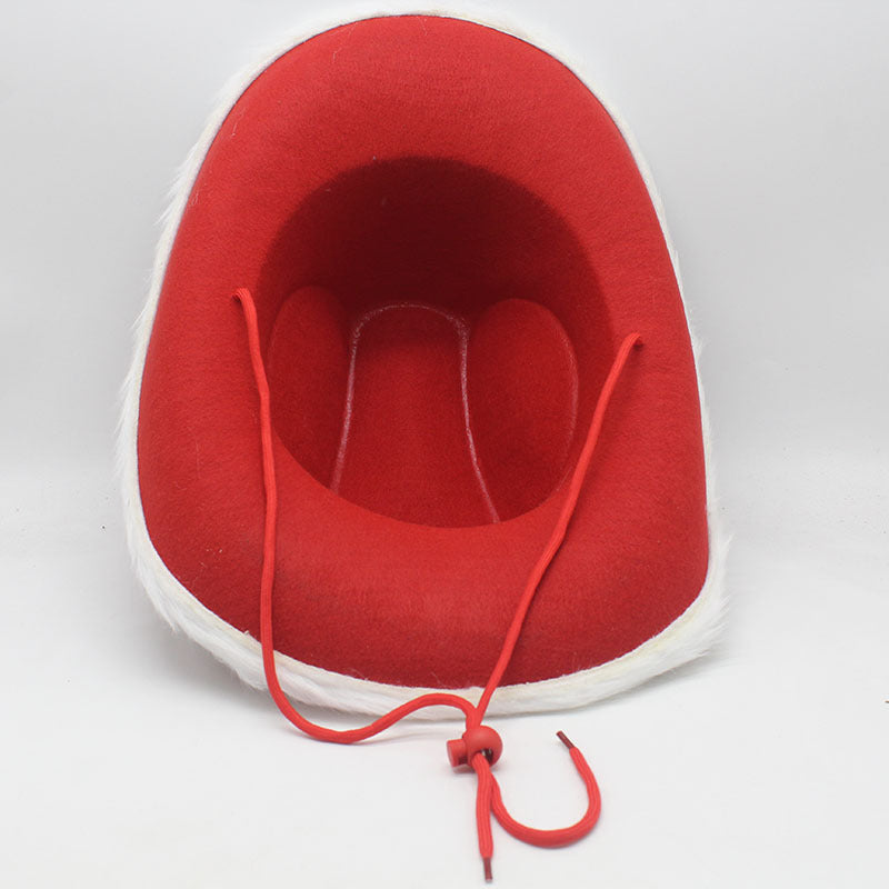 Red Faux Fur Cowboy Christmas Hat