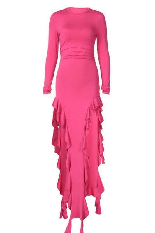 French round neck long-sleeved dress