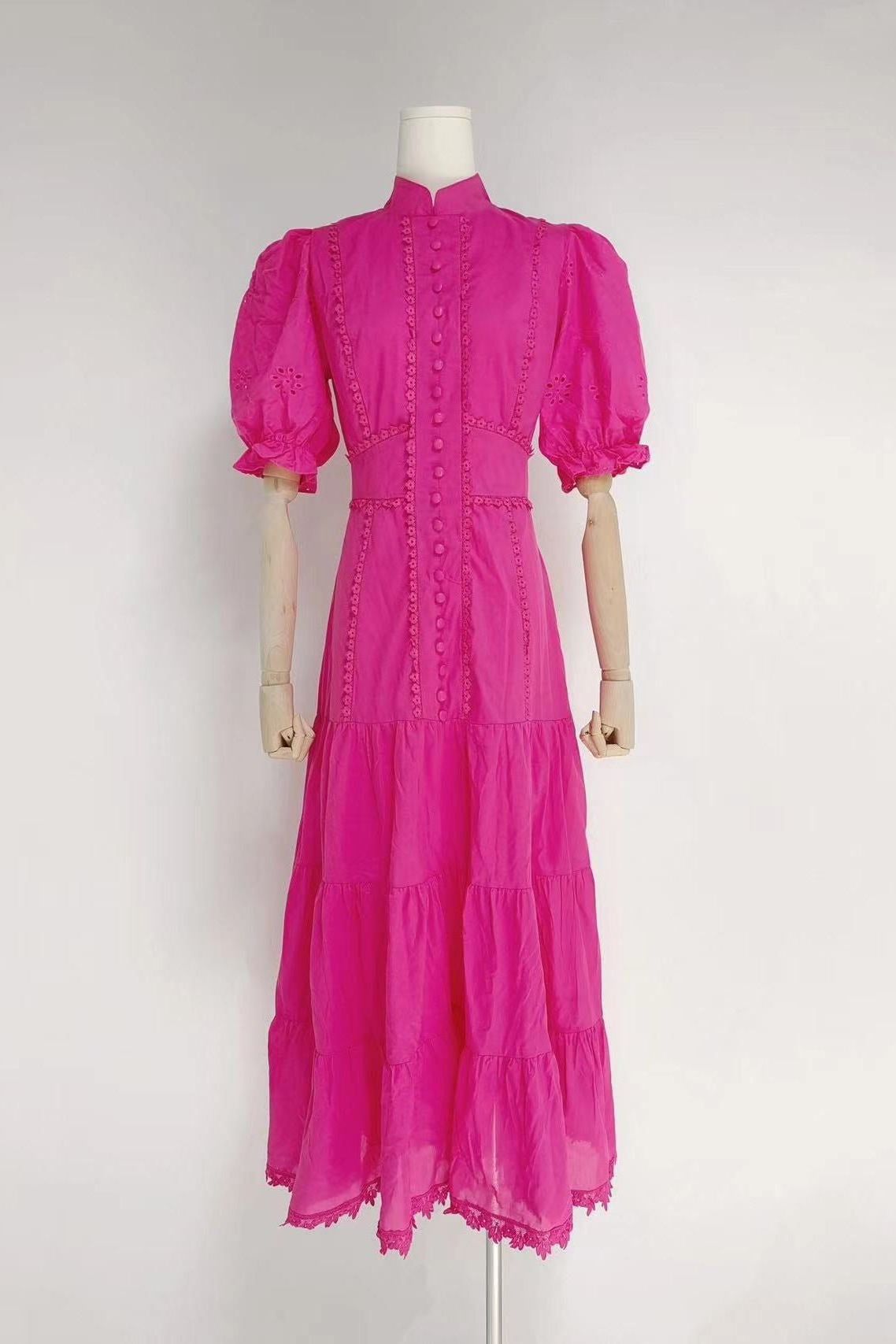 Collar Embroidery Short-Sleeved Long Dress