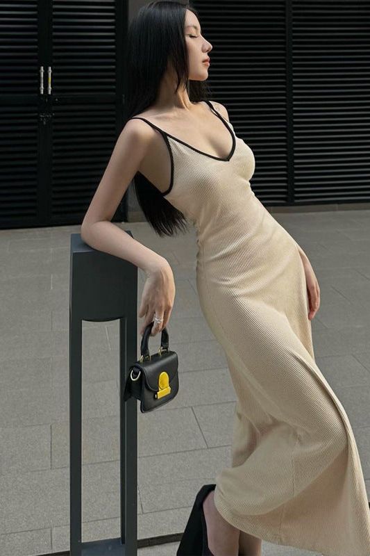 One Piece V-Neck Mid-Length Suspender Dress