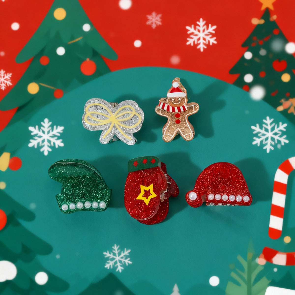 Sparkle Gingerbread Hat Glove Mini Claw Hair Accessory