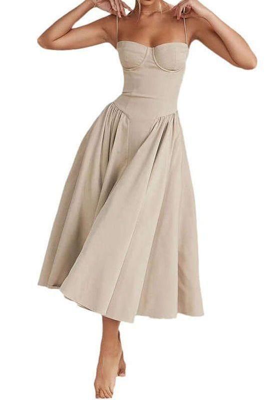 Slim backless pleated mid-length dress