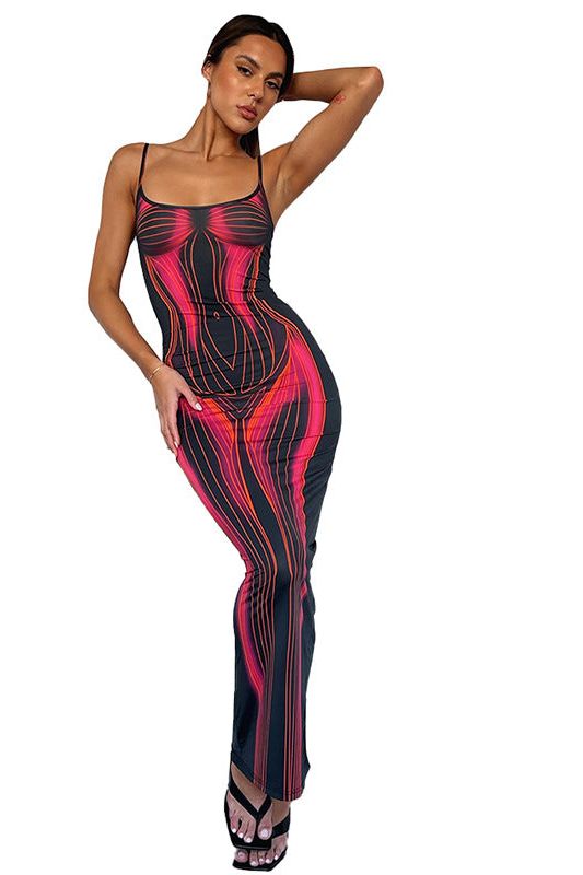 Striped Suspender Tube Top Long Dress