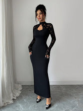 Sheer Lace High Neck Cutout Maxi Dress