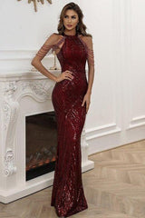 Tassel sequin host fishtail long slim dress