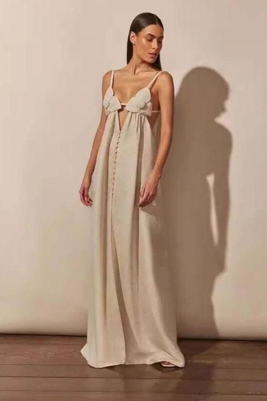 Apricot V-neck Sleeveless Loose Dress