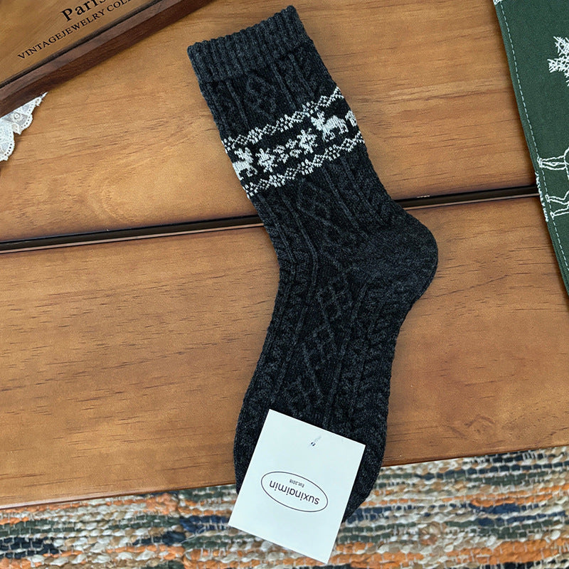 Wool Retro Elk Christmas Warm Slouchy Crew Christmas Socks