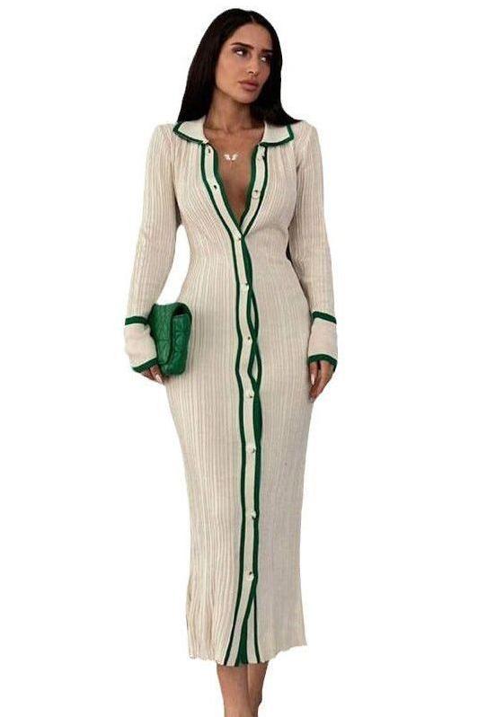 Slim Lapel Long Cardigan Dress