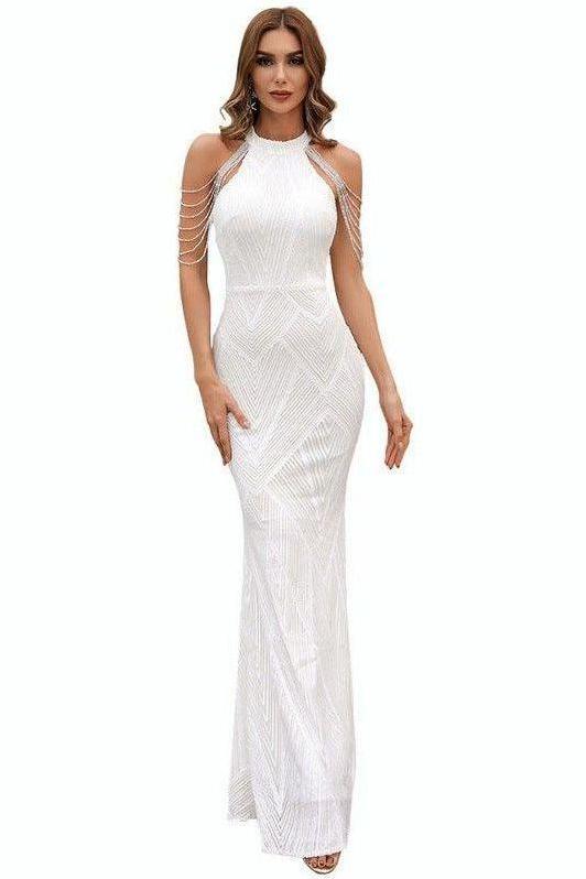 Tassel sequin host fishtail long slim dress