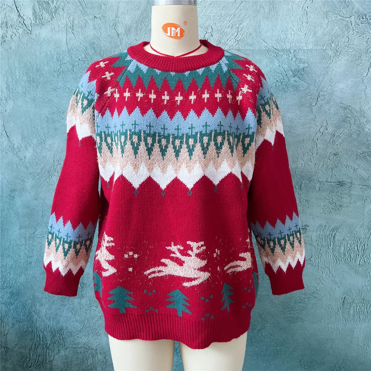 Elk Christmas Tree Gold Pullover Sweater Sweaters-L