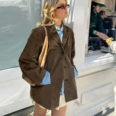 Fashion Turn Down Collar Suit Jacket for Women Casual Long Sleeve Single Breasted Female Coats Autumn Office Ladies Suits