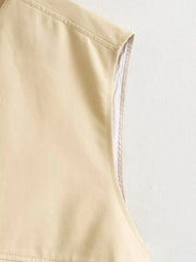 Padded Beige Waistcoat Folds Winter Sleeveless Vest Coat Turtleneck Pockets Zipper Autumn Thick Warm Parka Jacket