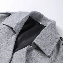 Elegant Single Breasted Woolen Women Coat Loose Lapel Long Sleeve Female Short Jacket Autumn Winter New Grey Lady Outwear