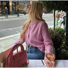 Solid Knit Cardigan Women Round Neck Single Breasted Long Sleeves Sweater Female Autumn New Lady Kintwear