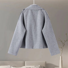 Elegant Single Breasted Woolen Women Coat Loose Lapel Long Sleeve Female Short Jacket Autumn Winter New Grey Lady Outwear