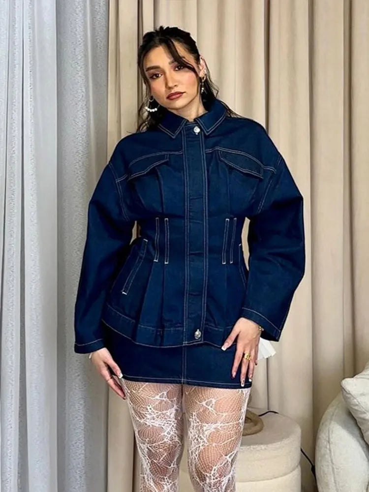 Retro Slim Waist Jeans Jacket Women Loose Button Long Sleeves Washed Denim Jackets Tops 2025 Spring Casual Lady New In Outerwear