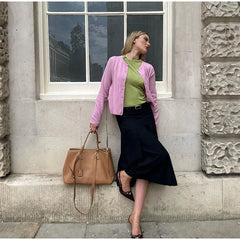 Solid Knit Cardigan Women Round Neck Single Breasted Long Sleeves Sweater Female Autumn New Lady Kintwear
