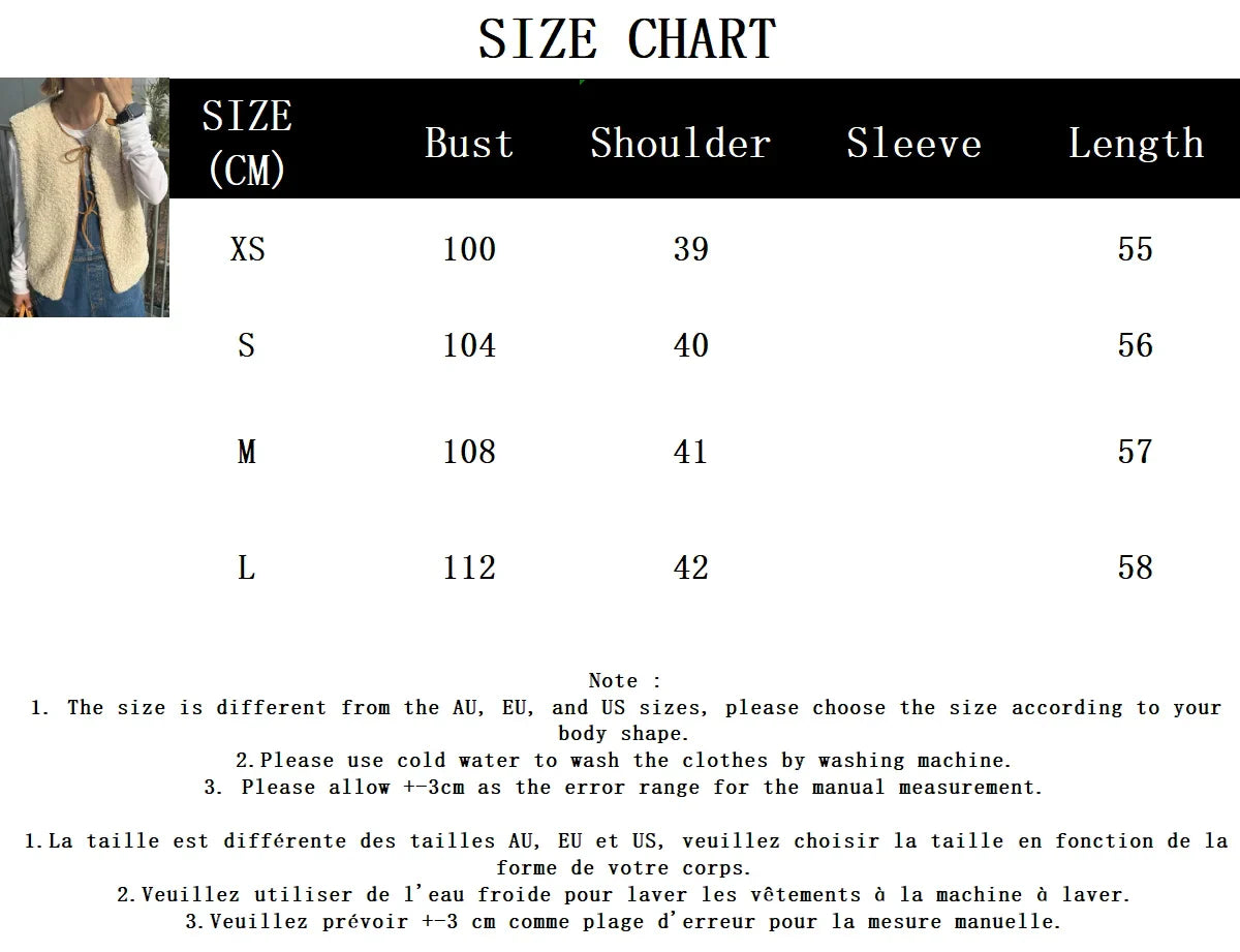 Winter New Solid Fleece Vest Jacket Women 2025 Round Neck Lace-up Sleeveless Jackets Simple Casual Fashion Waistcoat Outerwear