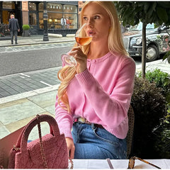 Solid Knit Cardigan Women Round Neck Single Breasted Long Sleeves Sweater Female Autumn New Lady Kintwear
