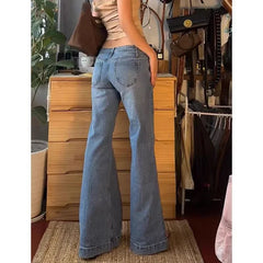 TAVIMART - American Vintage Washed Low-rise Flared Jeans Stylish Street Chic Low Rise Jeans Hot Girl Simple Casual Trousers Pants Women