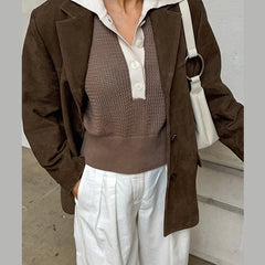 Fashion Turn Down Collar Suit Jacket for Women Casual Long Sleeve Single Breasted Female Coats Autumn Office Ladies Suits