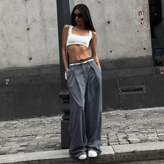 TAVIMART - Y2K Lace Patchwork Waist Pants Women Baggy Casual Korean Oversize Office Trousers