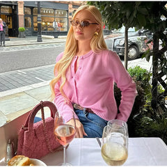 Solid Knit Cardigan Women Round Neck Single Breasted Long Sleeves Sweater Female Autumn New Lady Kintwear