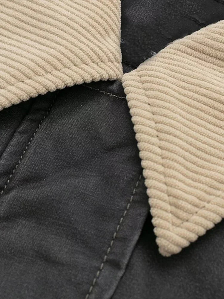 New Women's Cargo Jackets Vintage Long Sleeve Patchwork Outwear With Pocket Street Style Punk Loose Casual Top Coats