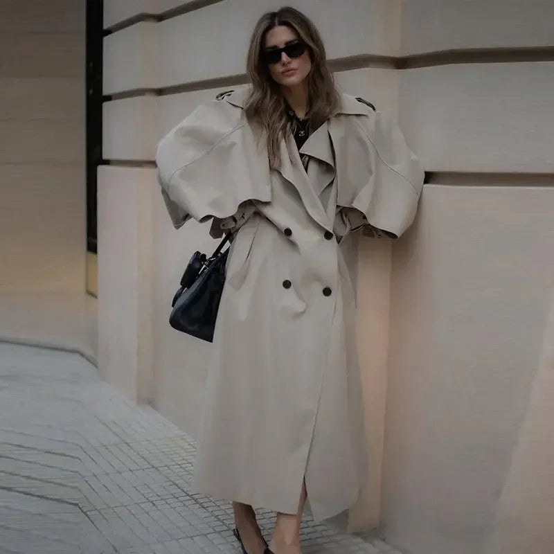 Casual Women's Trench Coat Lace Up Turn-Down Collar Solid Lady Long Jackets 2025 Autumn Winter Female Street Outwear New