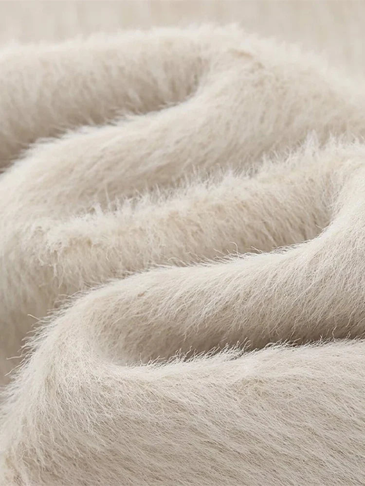 Furry Woolen Oversize Blazer Coat Women Turn-down Collar Button Up Thicken Warm Outwear Winter Long Sleeve Jacket Tops