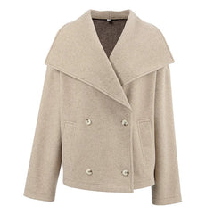 TAVIMART - Vintage Large Lapel Collar Short Coats Women Retro Casual Double-Breasted Pocket Coat Female Autumn Chic Loose Street Outwear