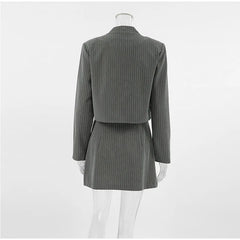 Women Striped Skirt Set Stand Collar Single Breasted Top High Waist Pleated Skirts 2024 Summer Fall New Fashion Lady Office Suit