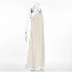 Slip Dress Women Summer Cotton Lined Loose Dresses Sleeveless Thin Straps White Long Dresses Backless Beach Holiday Dresses